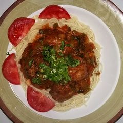 Meatballs in pizzaiola sauce A picture of Meatballs in pizzaiola sauce.