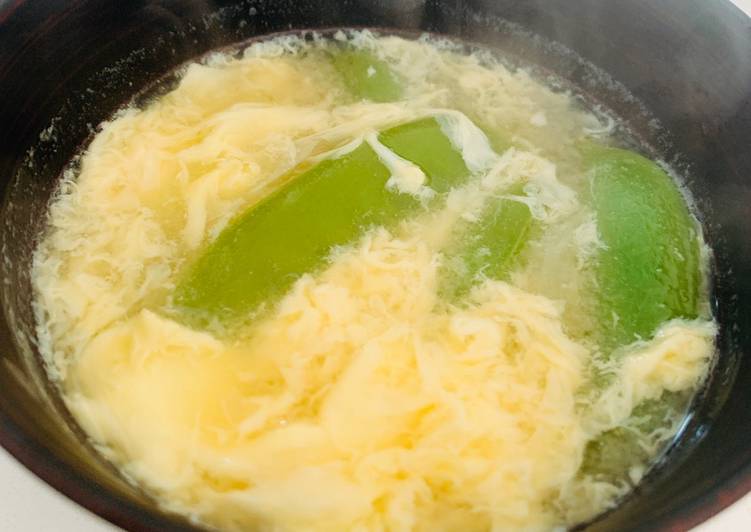 Egg drop miso soup with snap-pea