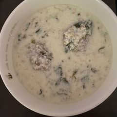 A picture of Yogurt Soup with burgul kibbeh.