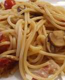 Spaghetti con Panceta y Portobello