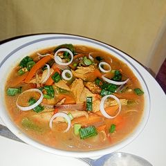 A picture of Chicken curry soup.