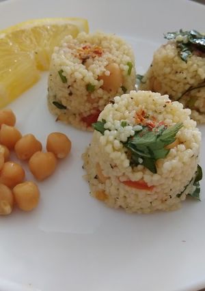 A picture of Curry Couscous with Chickpeas.