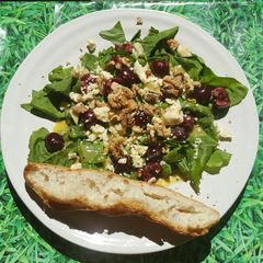 Caerphilly cheese, cherry and walnut salad A picture of Caerphilly cheese, cherry and walnut salad.