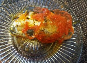 Una foto de Chile relleno con pollo