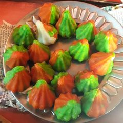 A picture of Tri colour mawa modak.