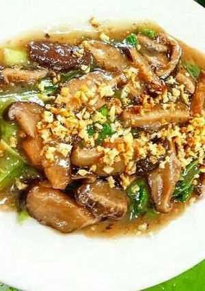 Foto resep Mini pok choi cah jamur / xiao bai chai cah jamur