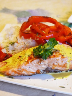 Une photo de Saumon curry coco