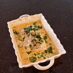 A picture of Roasted Fish Fillets in a Lemon Jalapeno Cream Sauce.
