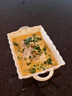 A picture of Roasted Fish Fillets in a Lemon Jalapeno Cream Sauce.