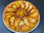 A picture of apple cake in a pan