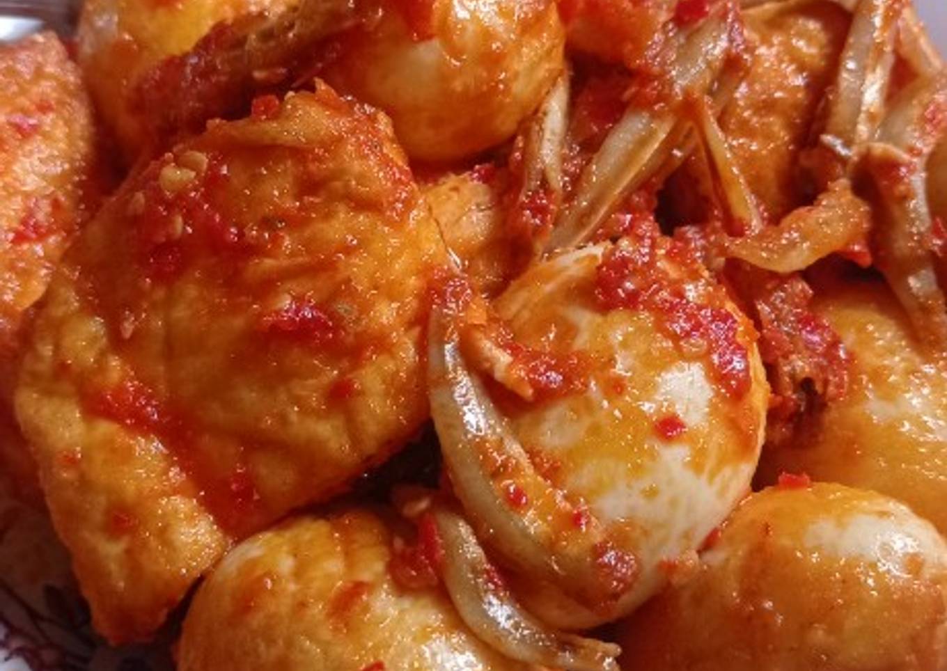 Telor Balado Campur Tahu Putih Teri Jengki
