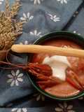 Streamed crayfish with Tomatoes soup