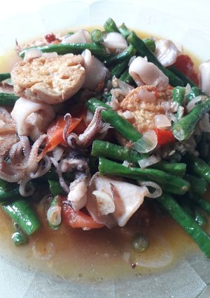 Foto resep Tumis cumi tofu dan kacang panjang