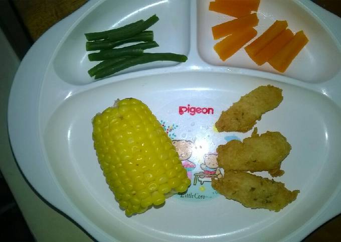 Resep Day. 209 Dori Goreng Tepung dan Sayuran Kukus (12 month+) yang Enak