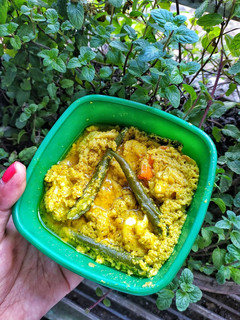 A picture of Chingri Bhapa Steamed Prawns in Mustard Popy Seeds Paste.