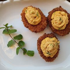 A picture of Fried Deviled Eggs.
