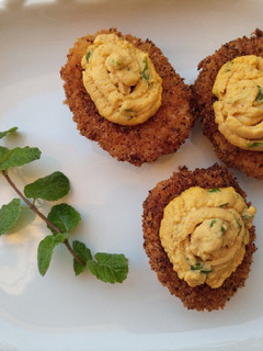 A picture of Fried Deviled Eggs.
