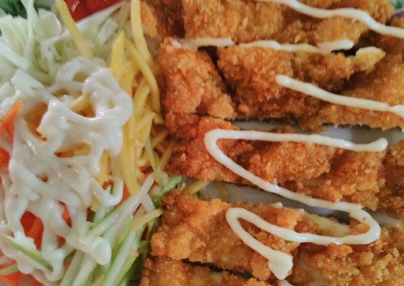 Chicken Katsu with fresh salad ala2 hokben - resep kuliner nusantara