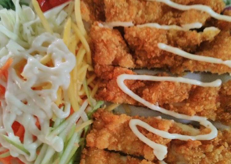 Cara Gampang Membuat Chicken Katsu with fresh salad ala2 hokben, Lezat Sekali