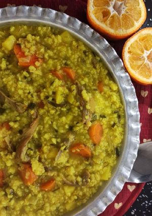 عکسی از دستور سوپ گردن بوقلمون و گمنه