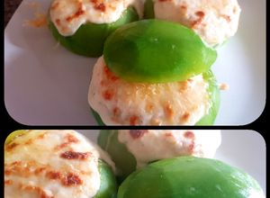 Una foto de Zapallitos de tronco, rellenos con lomito ahumado..