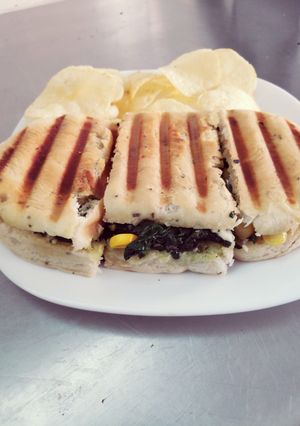 A picture of Spinach Corn & Cheese sandwich.