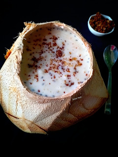 A picture of Tender Coconut Kheer with Coconut Crumbs.