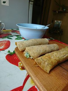 Фото Нежные блинчики с зеленью и тофу (vegan).
