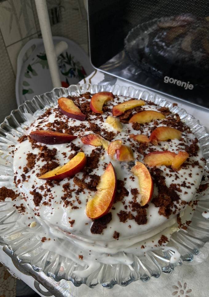 Тортик зі свіжими персиками 🍑