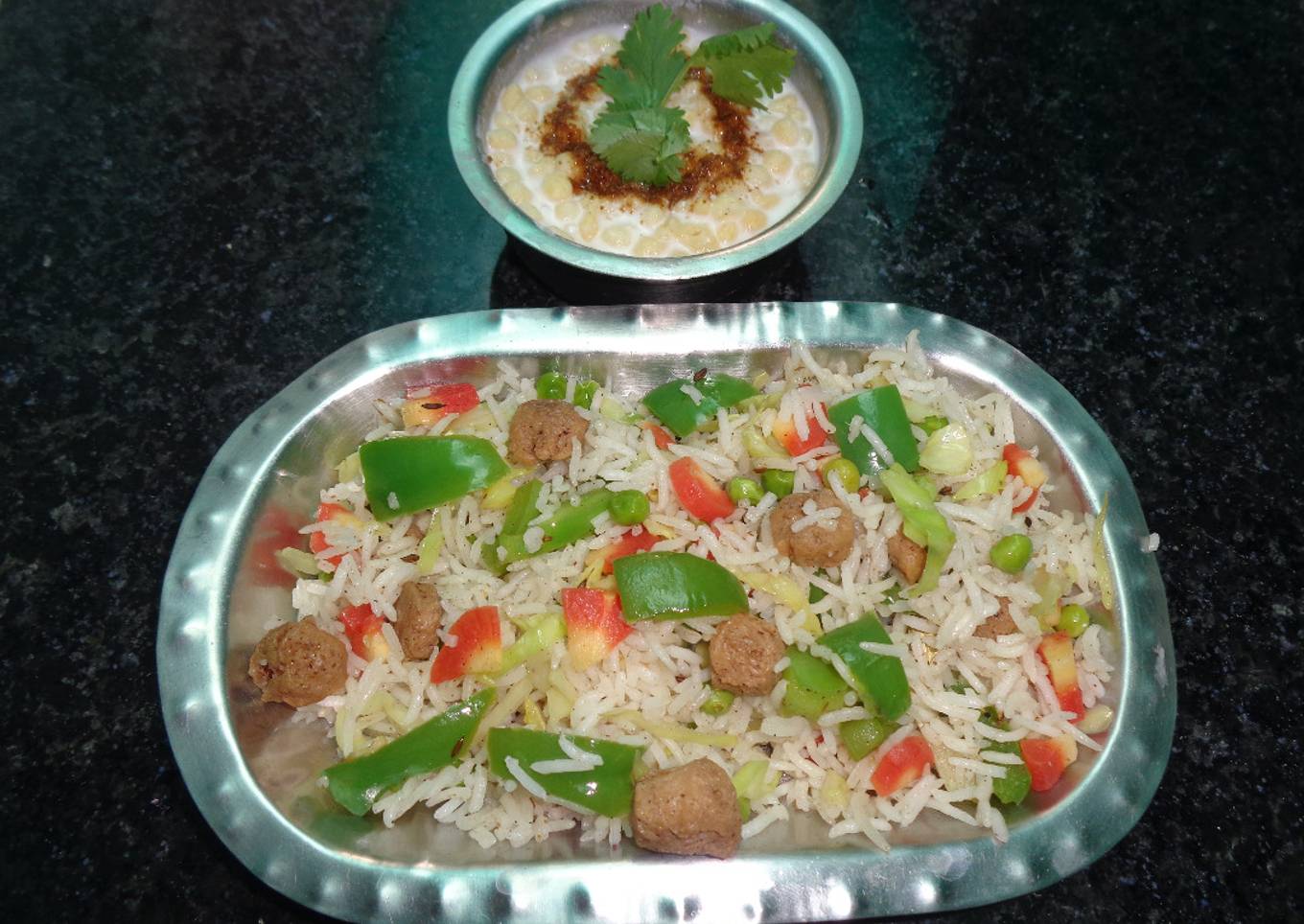 Healthy vegetable soybean pulao