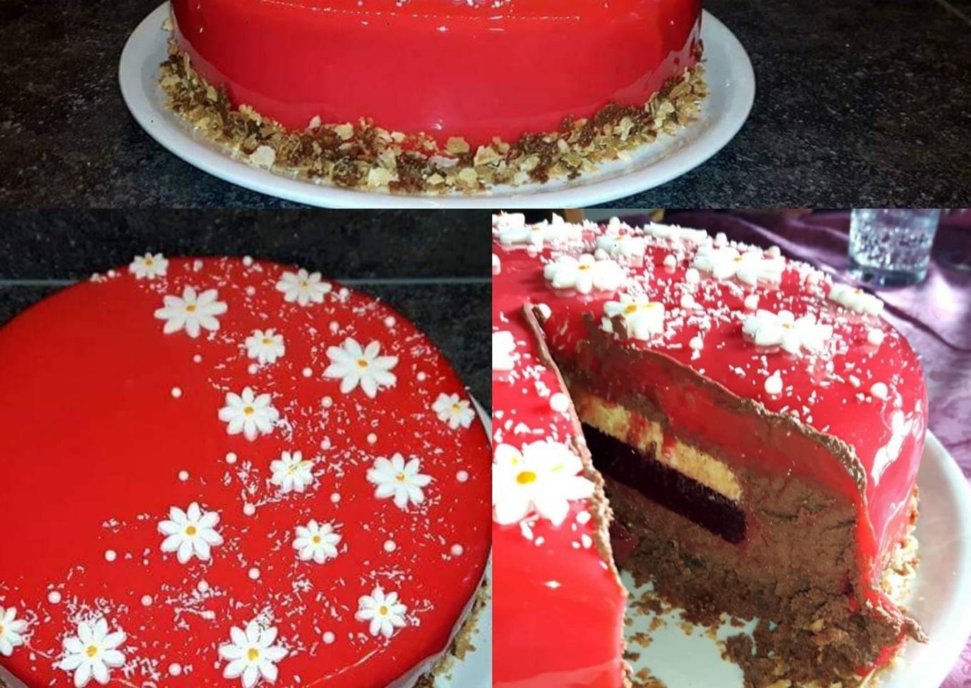 Entremet chocolat insert framboise et vanille