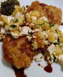 Crispy pork chops with apple, feta and balsamic