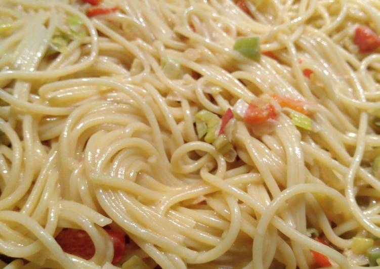 Pasta con verduras y leche de coco