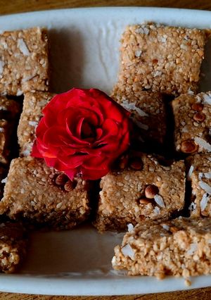 A picture of Sesame seeds and nuts burfi.