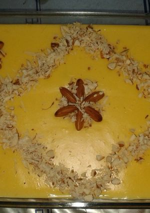 A picture of HOMEMADE Mango almond custard.