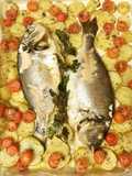 Orata al forno con patate e pomodorini