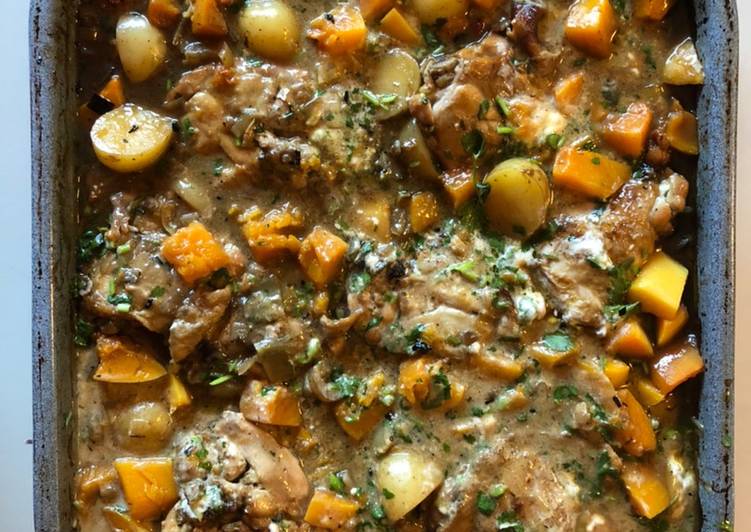 Recipe of Favorite Chicken, potato and butternut squash oven-bake