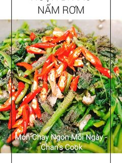 Hình của món Ngọn bí xào nấm rơm chay.