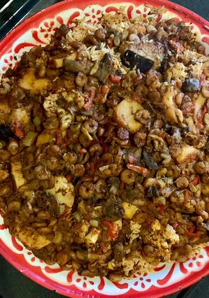 صورة لوصفة مقلوبة الروبيان و الفطر (المشروم)