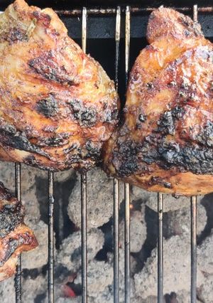 A picture of Marinaded BBQ chicken thighs.