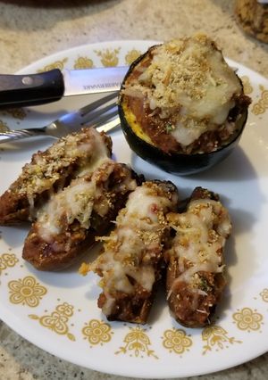 A picture of Sloppy Joe Stuffed Mini-Eggplant & Zucchini.