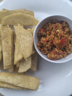 A picture of Fried yam with scrambled egg.