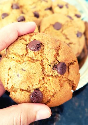 A picture of Eggless & Whole wheat flour Chocolate chip cookies | Soft & Chewy Cookies.