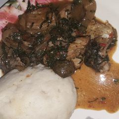A picture of Semo and ogbono soup.