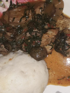 A picture of Semo and ogbono soup.