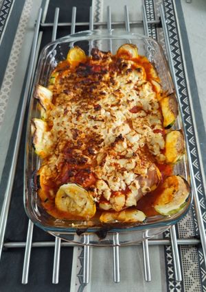 Une photo de Gratin de courgettes jambon de dinde et feta