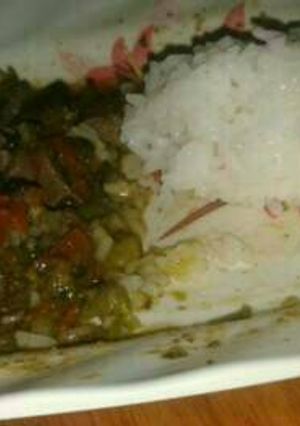 A picture of Liver served with rice.