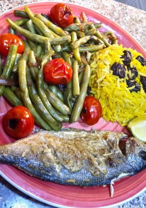 Une photo de Plat d'été poisson 🐟 / haricots verts et riz basmati