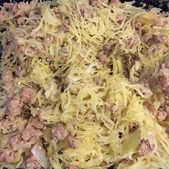 A picture of Spaghetti squash with Turkey.