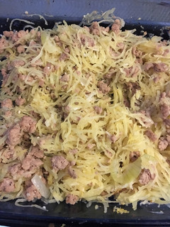 A picture of Spaghetti squash with Turkey.